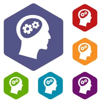 Gear in head icons set Illustrazione stock