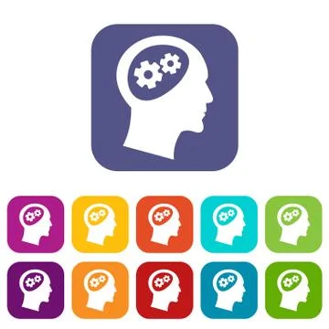 Gear in head icons set Illustrazione stock