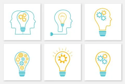 Gear head lightbulb creative teamwork concept set Stock Illustration