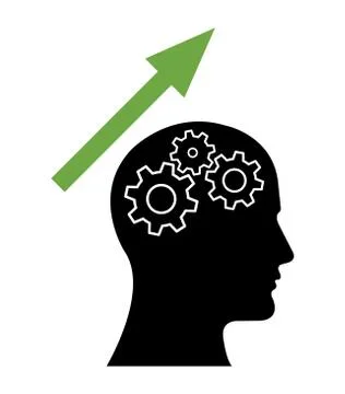 Gear Head Man Profile Thinking about increase. Stock Illustration