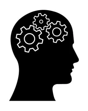 Gear Head Man Profile Thinking about. Illustrazione stock