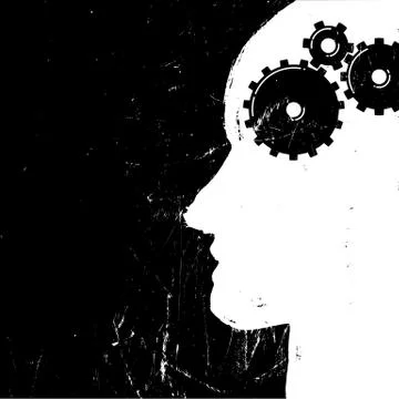 Gear in head piktogramm. Solution or imagination or engineering concept. Grun Illustrazione stock