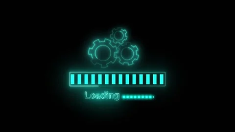 Gear icon animation with cyan loading bar. Gear icon digital progress and t.. Stock Footage 337615580