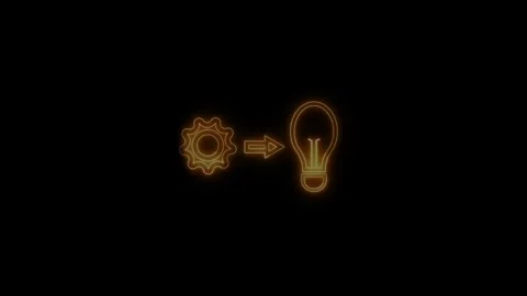 Gear icon animation with orange neon light bulb. Gear icon creative thinkin.. Stock Footage 337132670