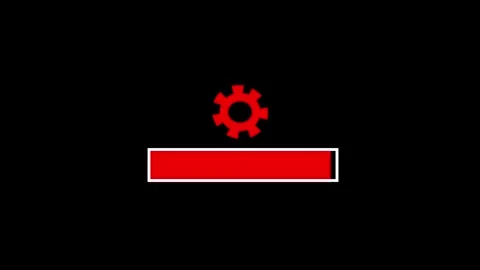 Gear icon animation with red neon loading. Gear icon digital progress bar i.. Stock Footage 337618948