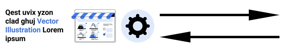 Gear icon between two arrows, storefront interface elements, and placeholder  Stock Illustration