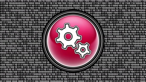 Gear icon. Binary code ( array of bits ) in the screen. Looping footage. Stock Footage 123900675