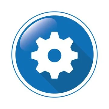 Gear icon on blue 3D button, vector illustration on isolated background Stock Illustration