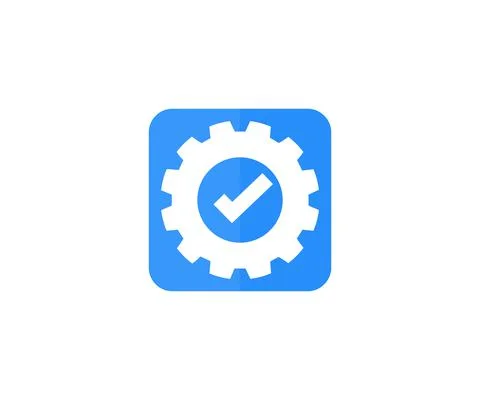 Gear icon with check mark as completed update settings. Stock Illustration
