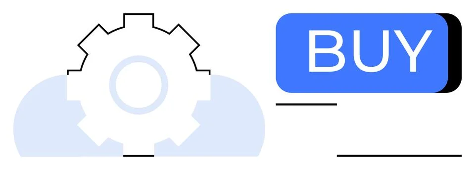 Gear Icon with Cloud and Large BUY Button Representing Online Purchase and .. 库存插图