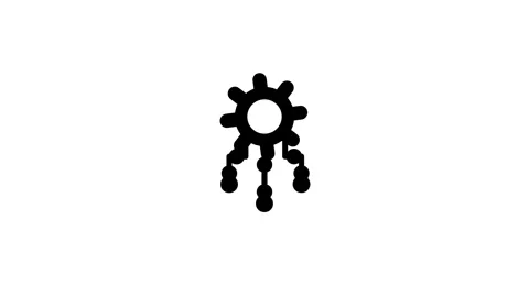 Gear icon connected to branching node animation isolated on white background Stock Footage 339315073