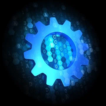 Gear Icon on Dark Digital Background. Stockillustratie