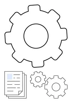Gear Icon with Document Stack Representing Organization and Process Efficienc 스톡 일러스트