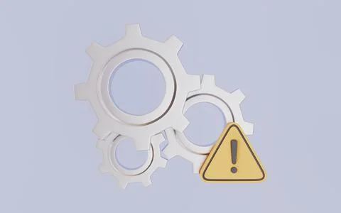 Gear icon with exclamation mark, Technical warning 3d illustration Stock Illustration