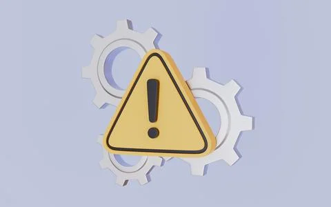 Gear icon with exclamation mark, Technical warning 3d illustration Stock Illustration