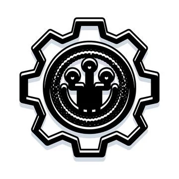 Gear icon with network connection dots inside Stock Illustration