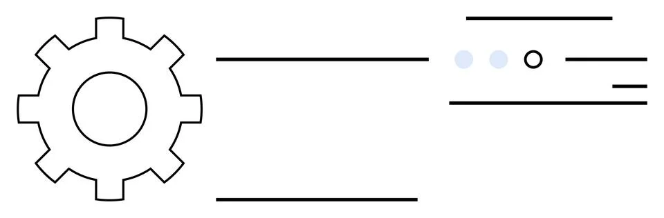 Gear icon with parallel horizontal lines and dots symbolizing technology and  Stock Illustration