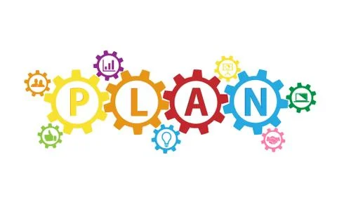 Gear icon with plan text Stock Illustration