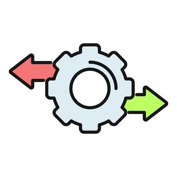 Gear icon processing workflow with opposing arrows Stock Illustration