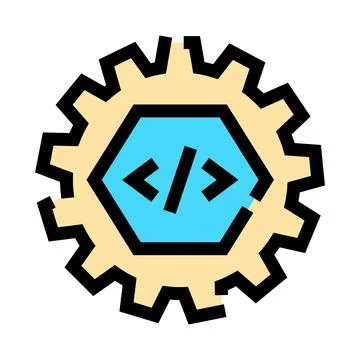 Gear icon with programming code symbol for development Ilustración de archivo