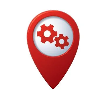 Gear icon red map pointer Stock Illustration