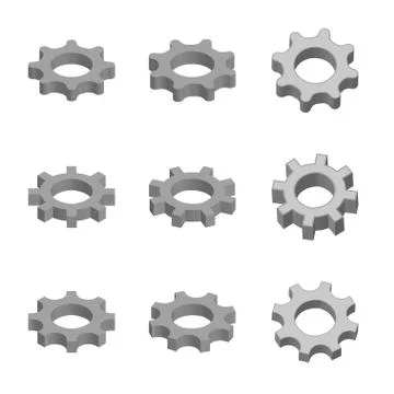 Gear icon set in 3d style Stock Illustration