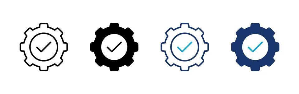 Gear icon set with check mark symbol for settings and configuration interfa.. Stock Illustration