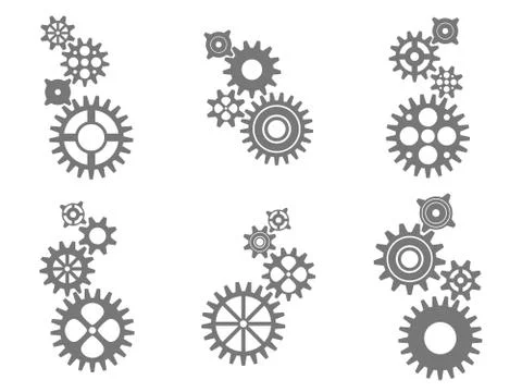 Gear icon set. Vector transmission cog wheels isolated on white backgroun Stock Illustration