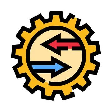 Gear icon showing process management and data exchange Ilustración de archivo