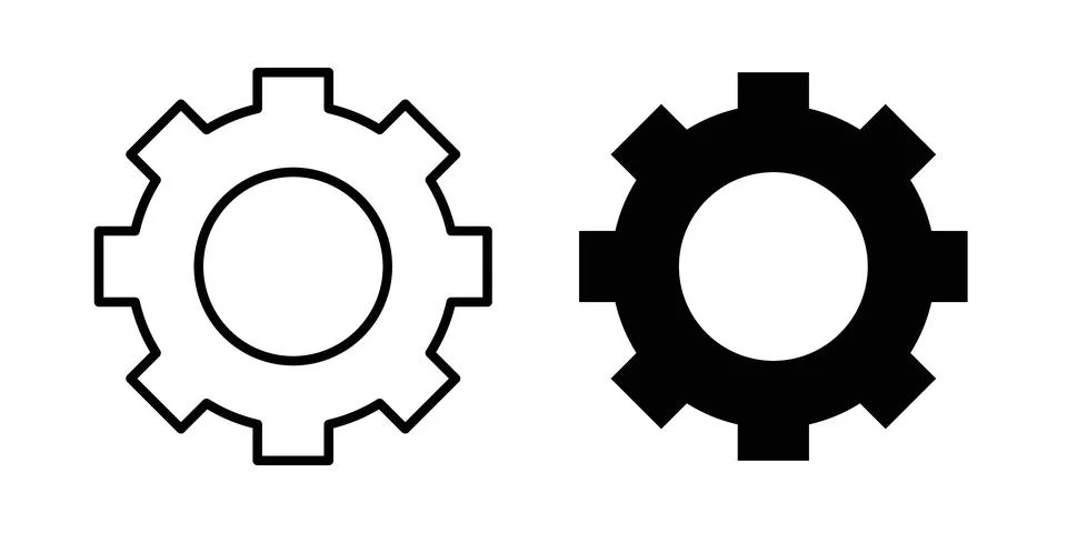 Gear icon solid, line, and editable vector set. Stock Illustration