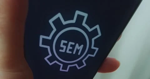 Gear icon with the text SEM inside, presentation Stockbeeldmateriaal 313441230