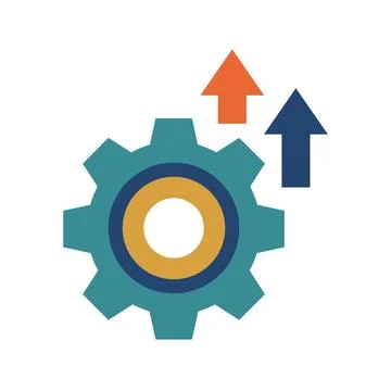 Gear Icon With Upward Arrows Representing Business Progress And Performance.. Stock Illustration
