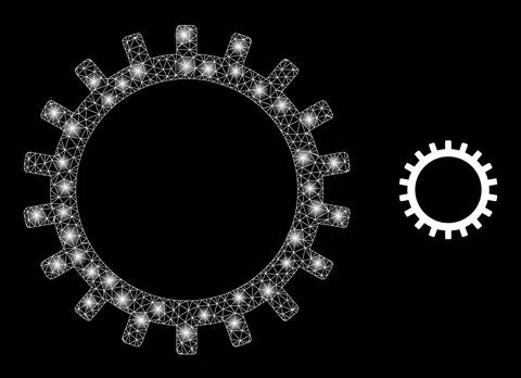 Gear Icon - Wireframe Mesh with Constellation Nodes Illustrazione stock