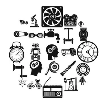 Gear icons set, simple style Stock Illustration