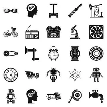 Gear icons set, simple style Stock Illustration