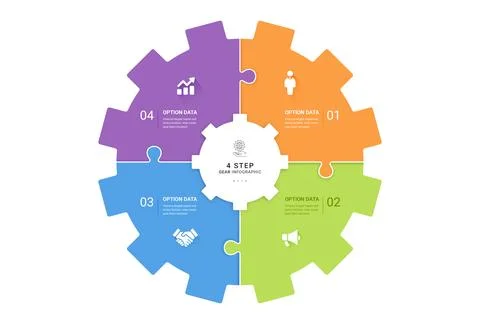 Gear infographic template with 4 steps business process vector. Can be use .. Stock Illustration
