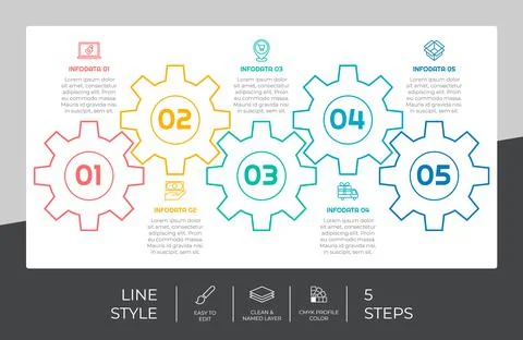 Gear infographic vector design with 5 steps &amp; colorful style for presentation 스톡 일러스트