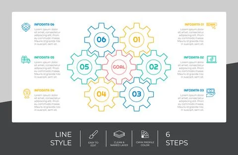 Gear infographic vector design with 6 steps &amp; colorful style for presentation 스톡 일러스트