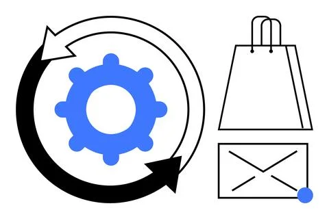 Gear inside circular arrows symbolizing process or automation, alongside a sh Stock Illustration