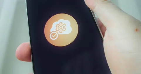 Gear inside a cloud with a checkmark icon, presentation Stock Footage 313443854