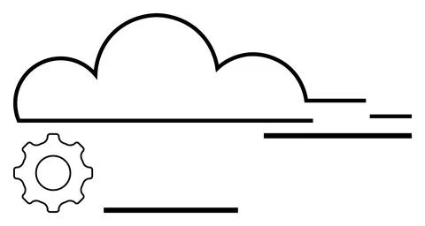 Gear integrated with a cloud icon and dynamic lines symbolizes cloud computin Stock Illustration