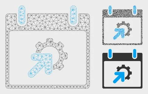 Gear Integration Calendar Day Vector Mesh 2D Model and Triangle Mosaic Icon Stock Illustration