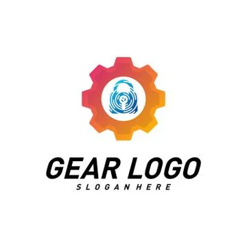 Gear with key logo Design Vector Template. Mechanic Security Icon Symbol. Col Stock Illustration