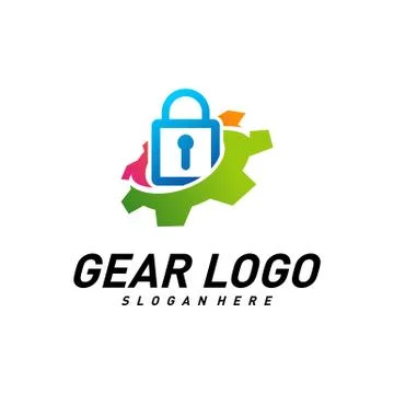 Gear with key logo Design Vector Template. Mechanic Security Icon Symbol. Col Stock Illustration