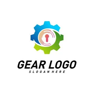 Gear with key logo Design Vector Template. Mechanic Security Icon Symbol. Col Stock Illustration