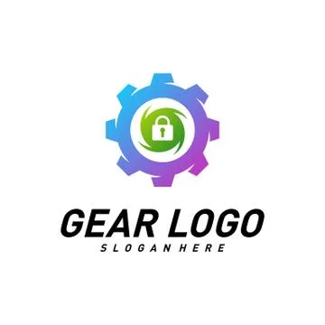 Gear with key logo Design Vector Template. Mechanic Security Icon Symbol. Col Stock Illustration