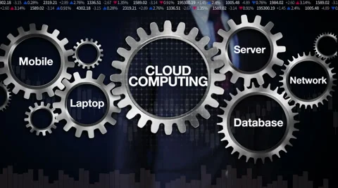 Gear keyword, Mobile, Server, Network, Database. Businessman 'CLOUD COMPUTING' Stock Footage 65224412