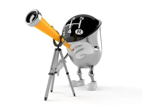 Gear knob character looking through a telescope Stock Illustration