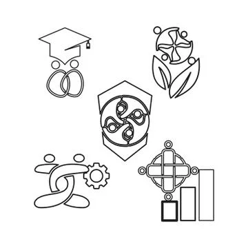 Gear leaf education Commitment Teamwork Together Outline Logo Stock-Illustration