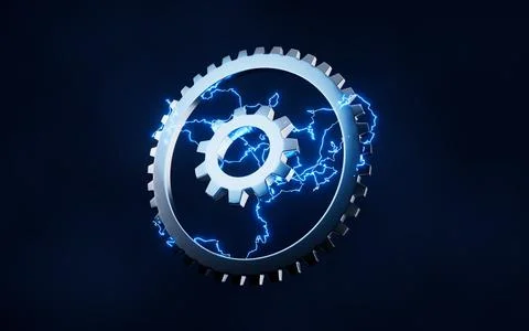 Gear with lightning effect, 3d rendering. Stock Illustration